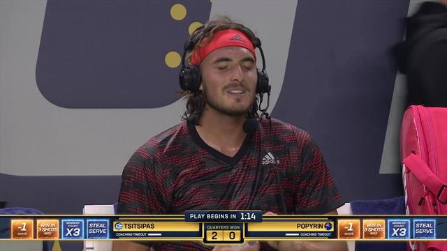 Stefanos Tsitsipas breaks into song during Ultimate Tennis Showdown changeover Stefanos Tsitsipas breaks into song during Ultimate Tennis Showdown changeover