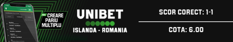 Islanda - România, cote la pariuri, sursa Unibet