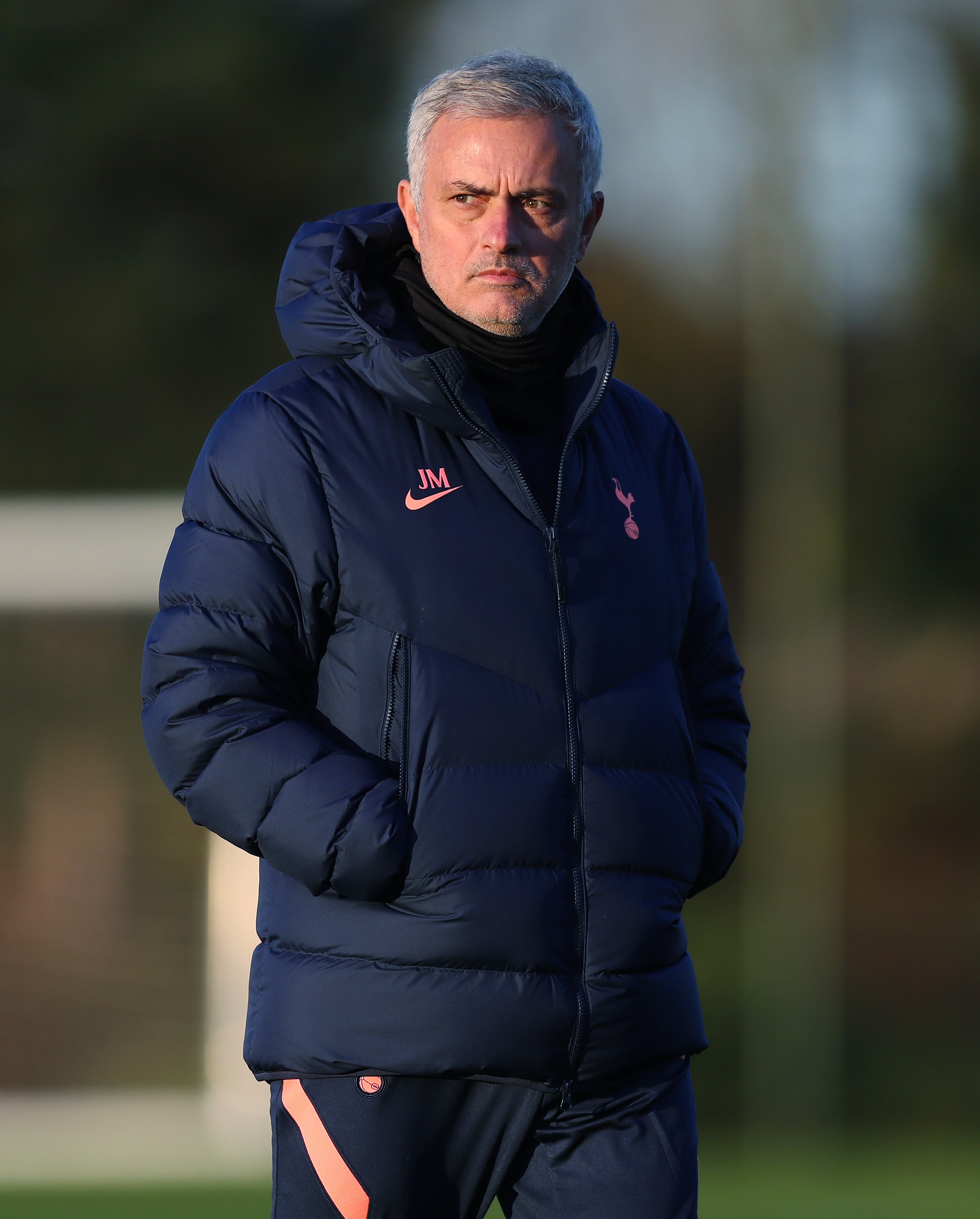 Jose Mourinho looks on in training