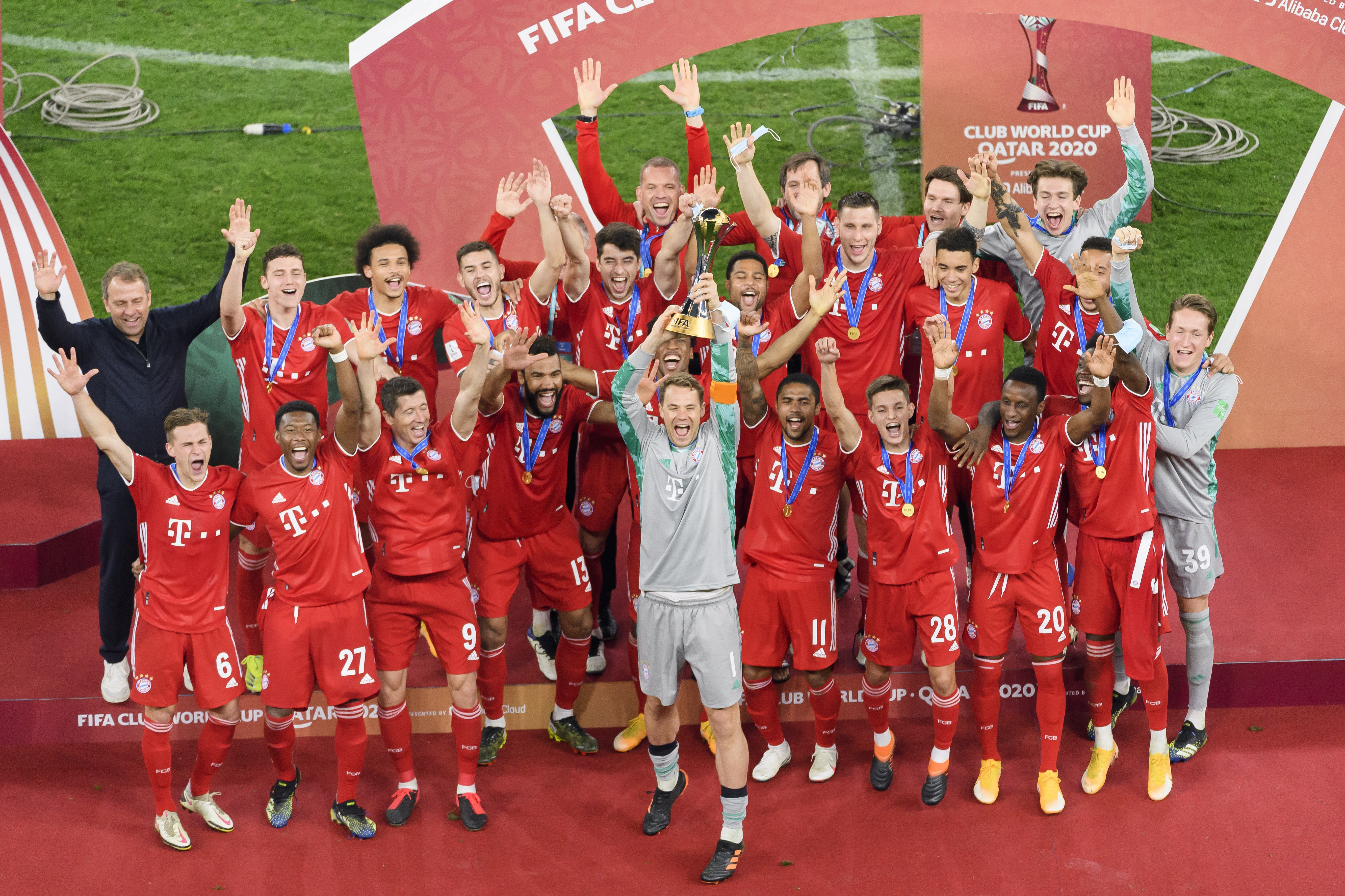 Manuel Neuer of FC Bayern Muenchen lifts the FIFA Club World Cup Qatar 2020 trophy