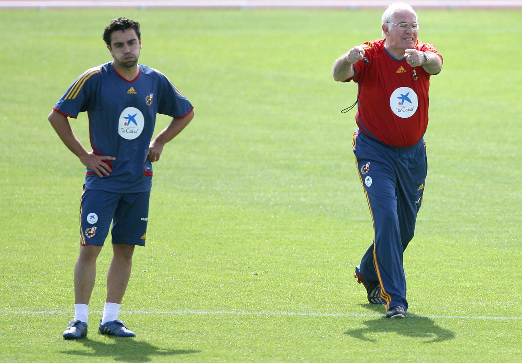 Xavi Hernández y Luis Aragonés