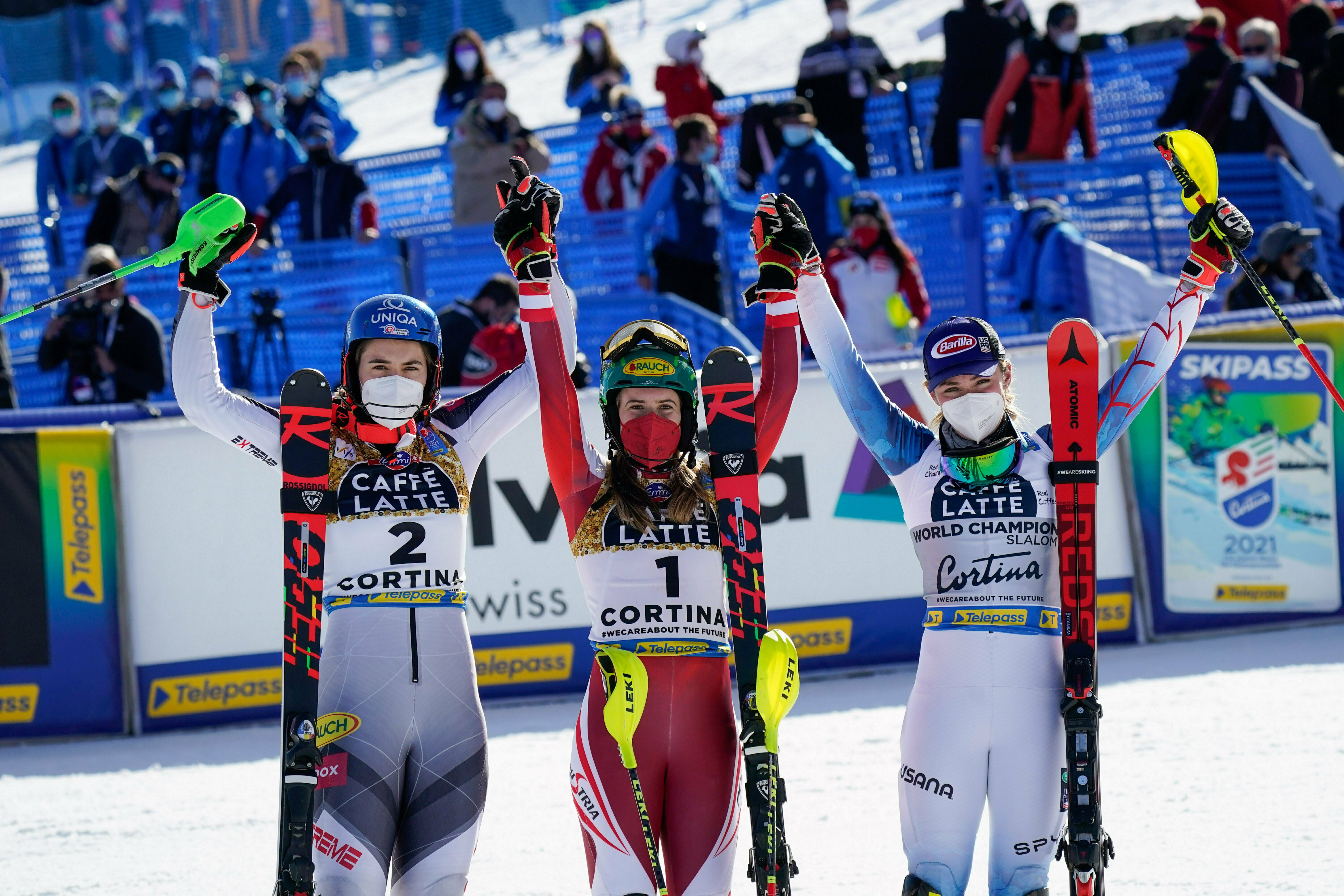 Petra Vlhova, Katharina Liensberger e Mikaela Shiffrin