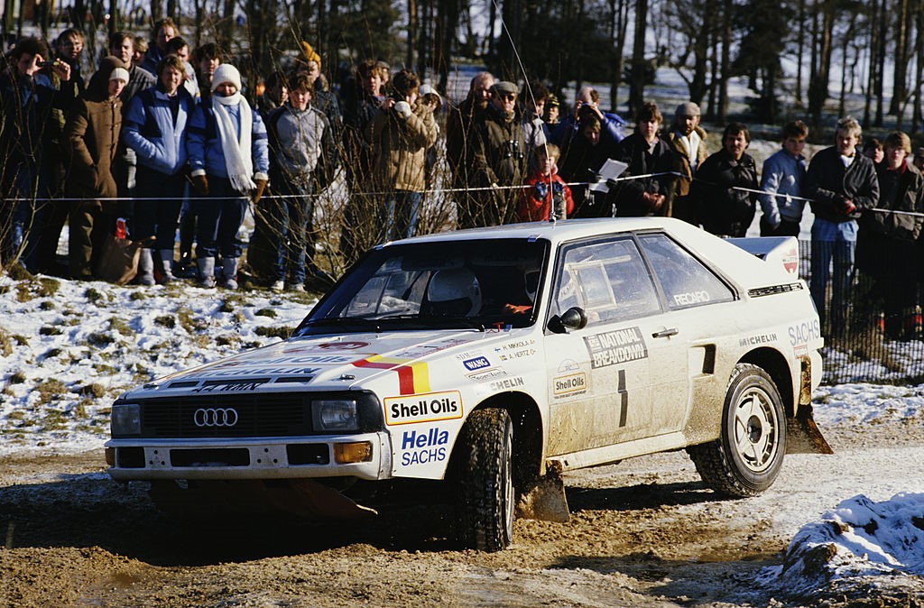 Hannu Mikkola (Audi) au British Open Rally le 22 février 1986