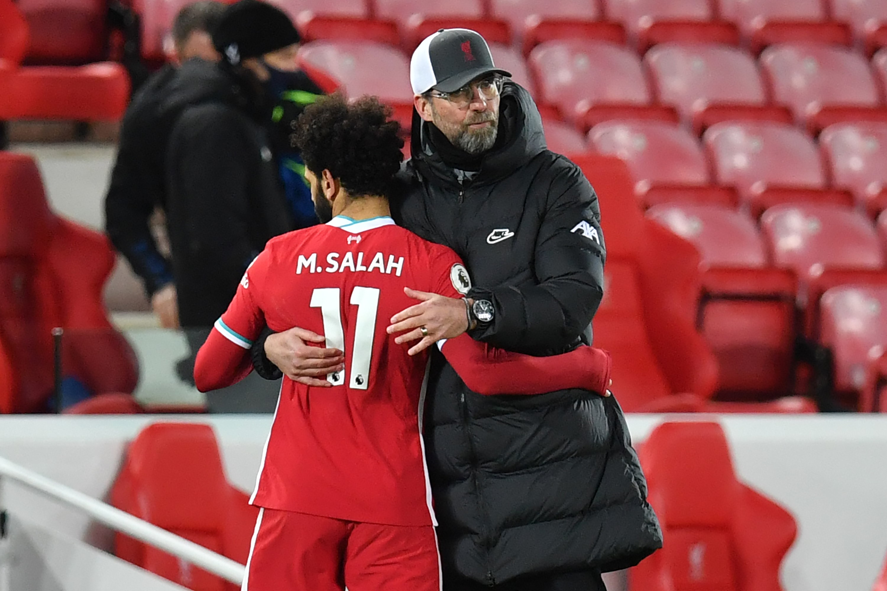 Liverpool-Trainer Jürgen Klopp (rechts) mit Supertsar Mohamed Salah