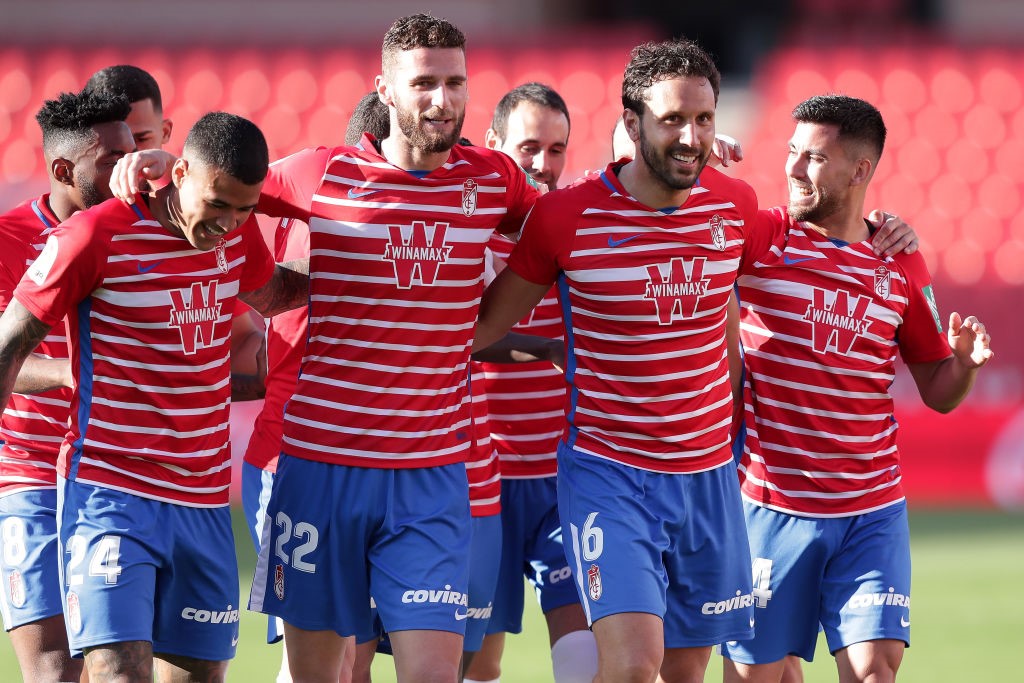 El Granada celebra el gol ante la Real Sociedad