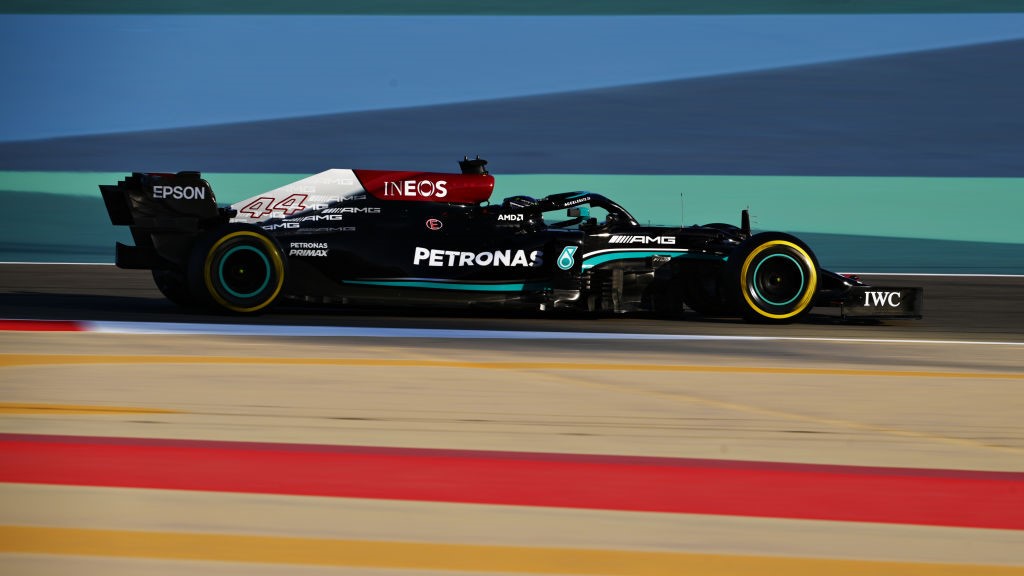 Lewis Hamilton (Mercedes) lors des tests 2021 à Sakir