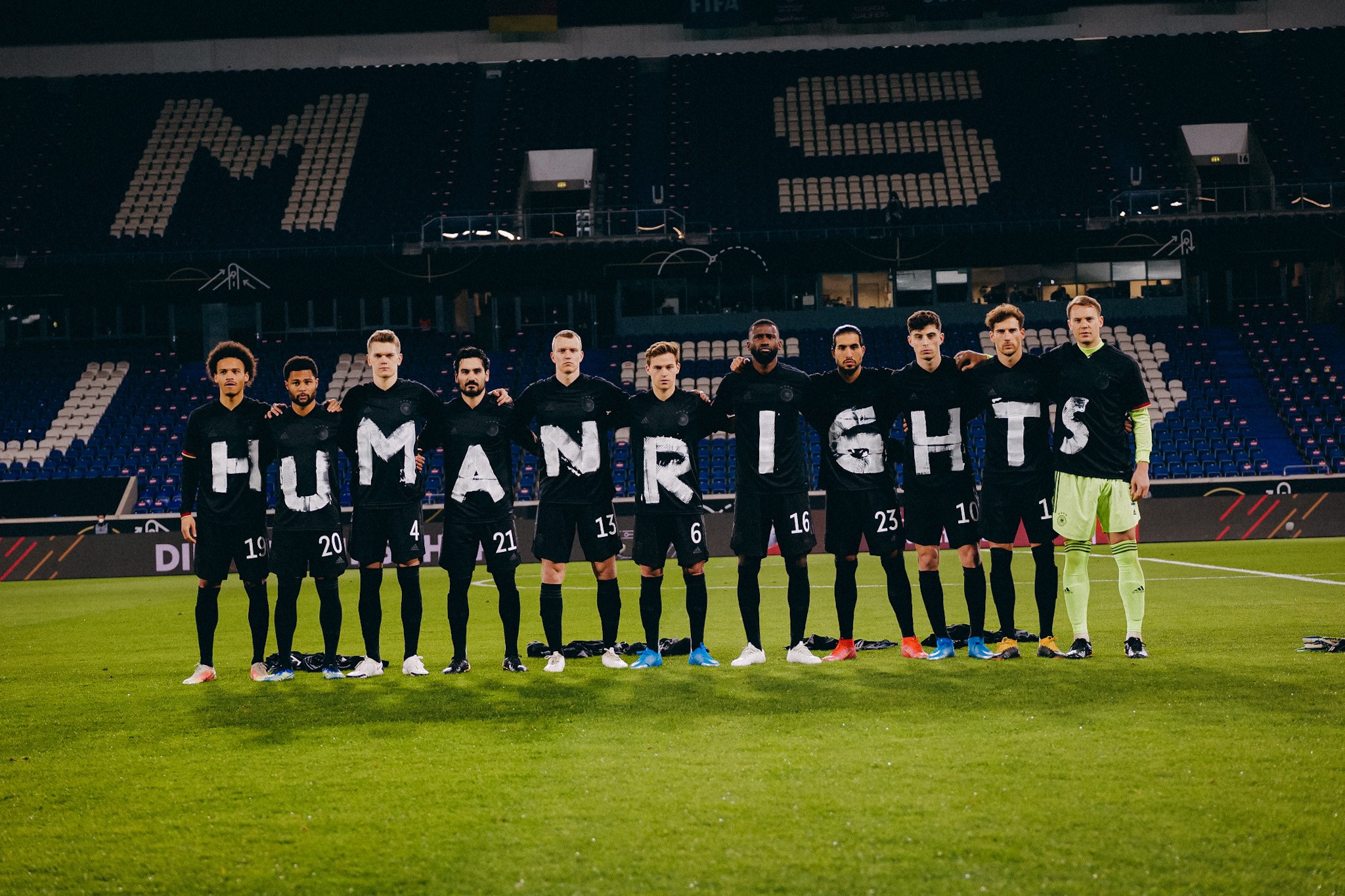 Germany players wearing Human Rights shirts