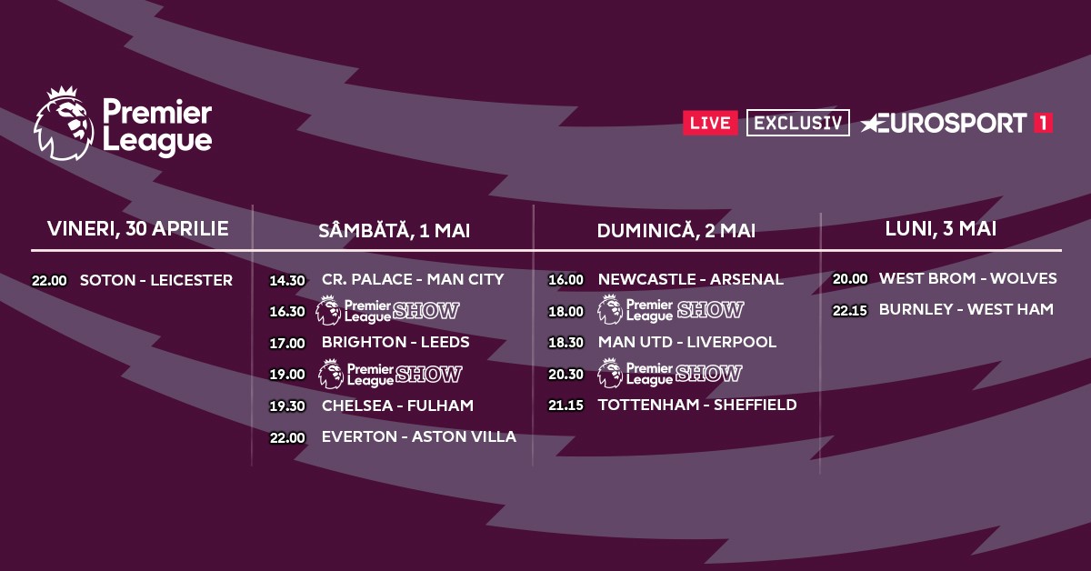 Programul Premier League 1-2 mai