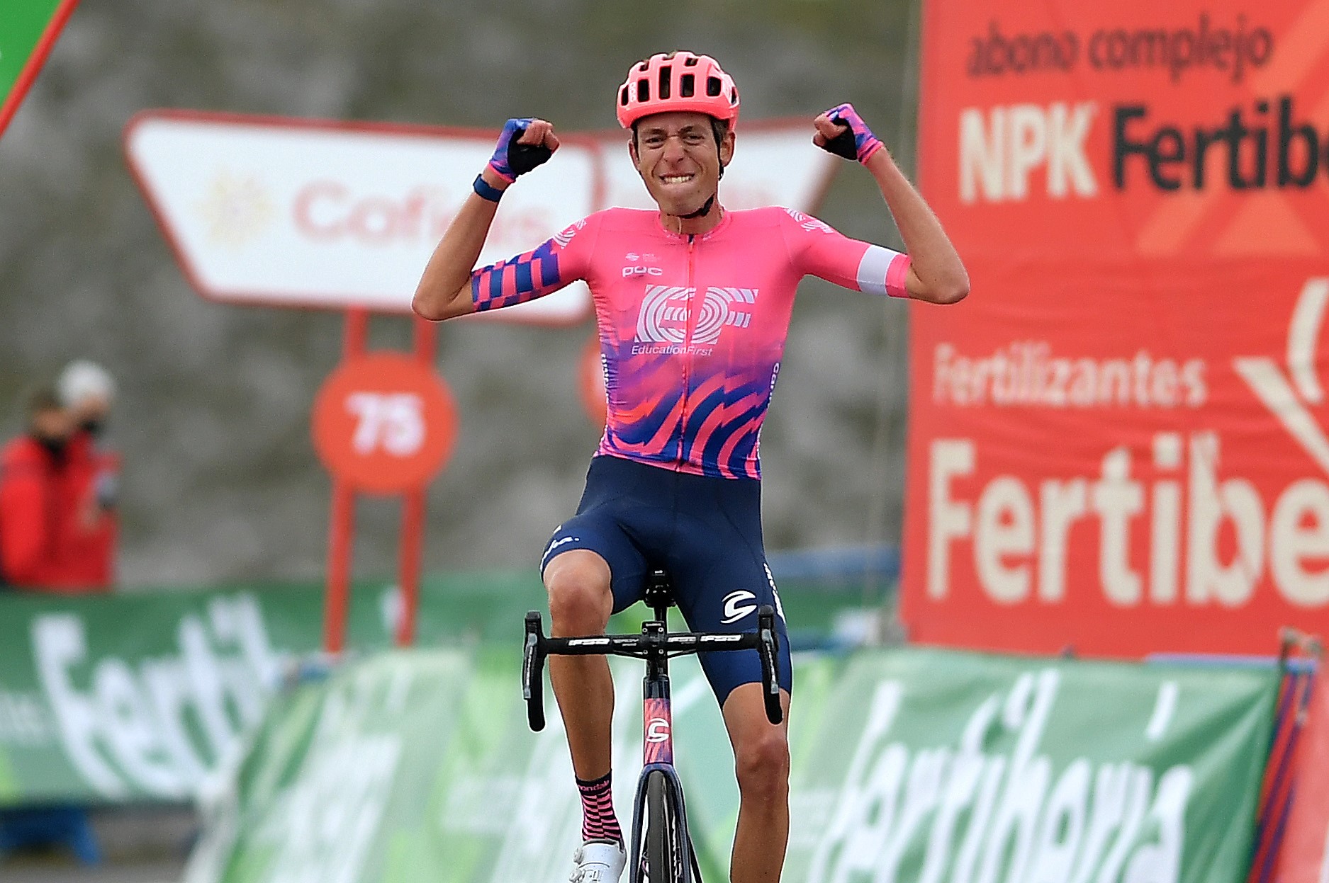 Hugh Carthy of The United Kingdom and Team EF Pro Cycling / Celebration / during the 75th Tour of Spain 2020, Stage 12