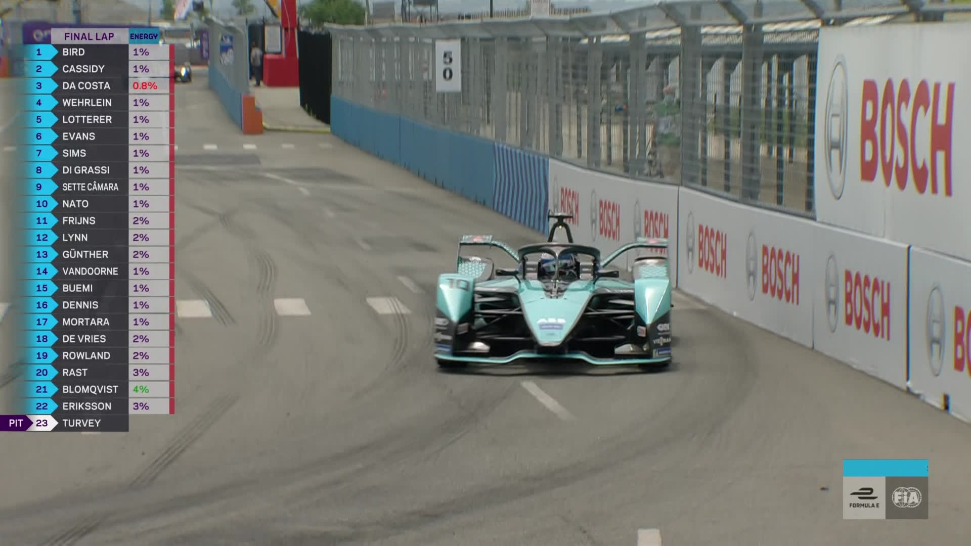 New York City ePrix : Race 2 - Last lap - Sam Bird wins