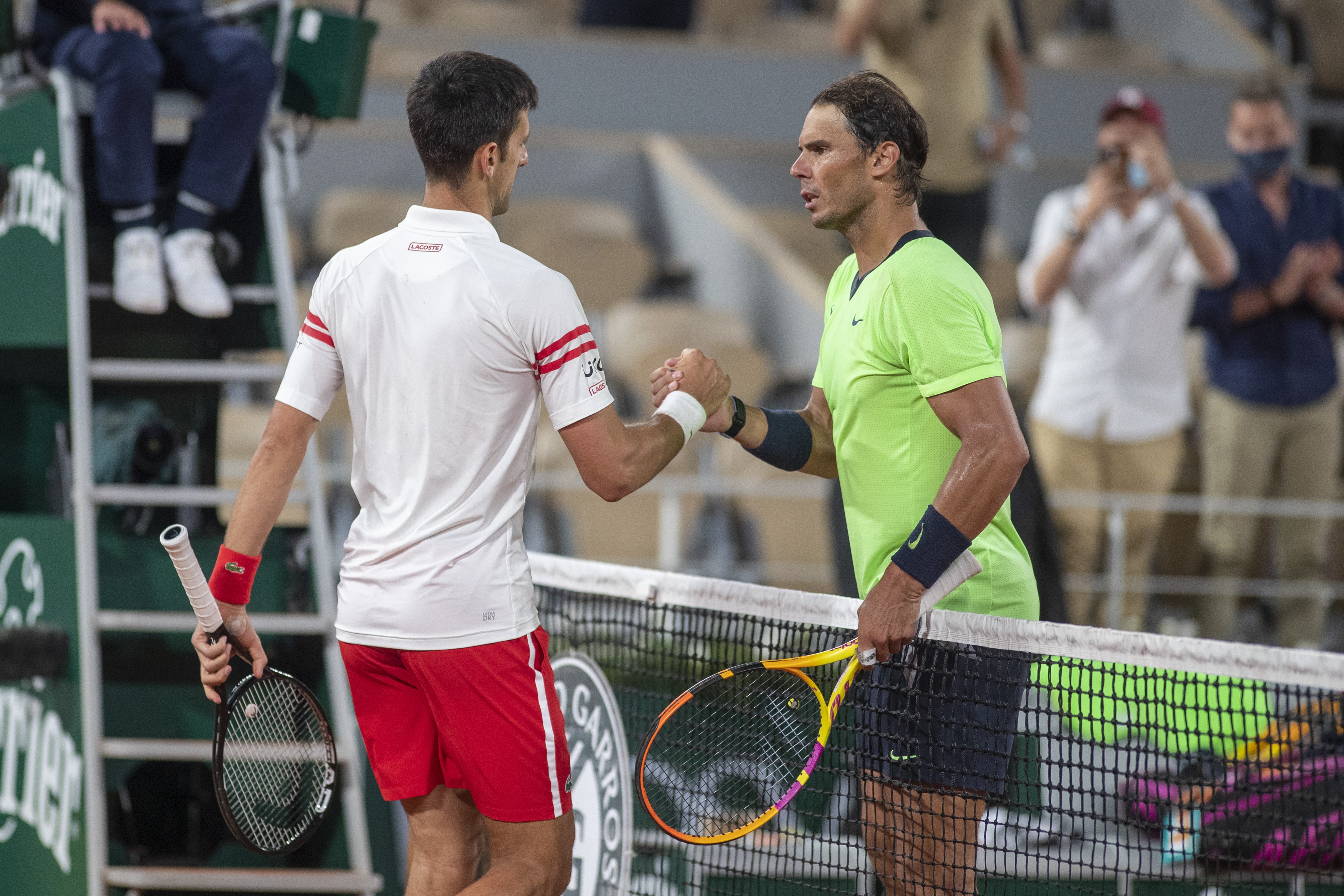 Novak Djokovic y Rafael Nadal, en Roland-Garros 2021