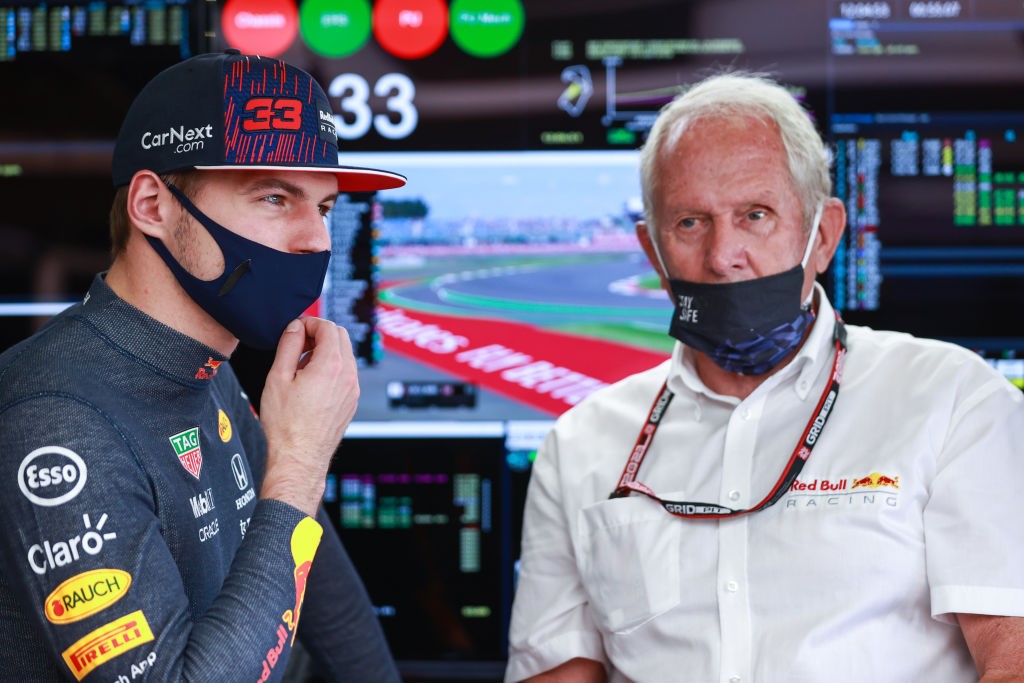 Max Verstappen et Helmut Marko (Red Bull) au Grand Prix de Grande Bretagne 2021