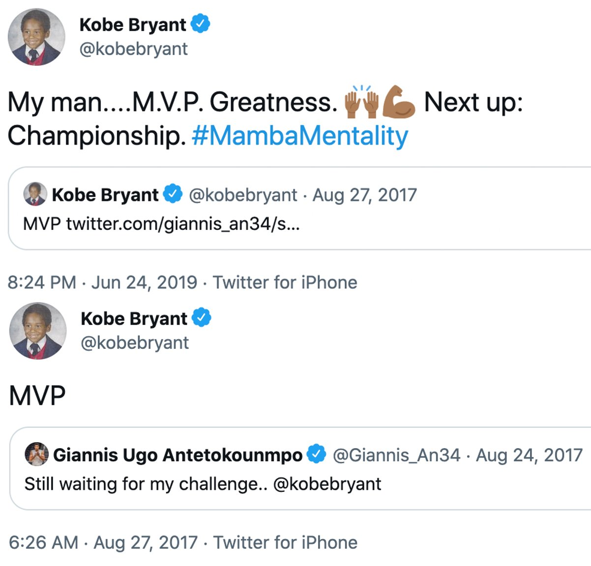 Tweet Kobe Bryant per Giannis Antetokounmpo