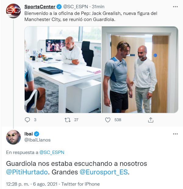 Pep Guardiola estaba viendo el Francia-Eslovenia en Eurosport mientras daba la bienvenida a Jack Grealish