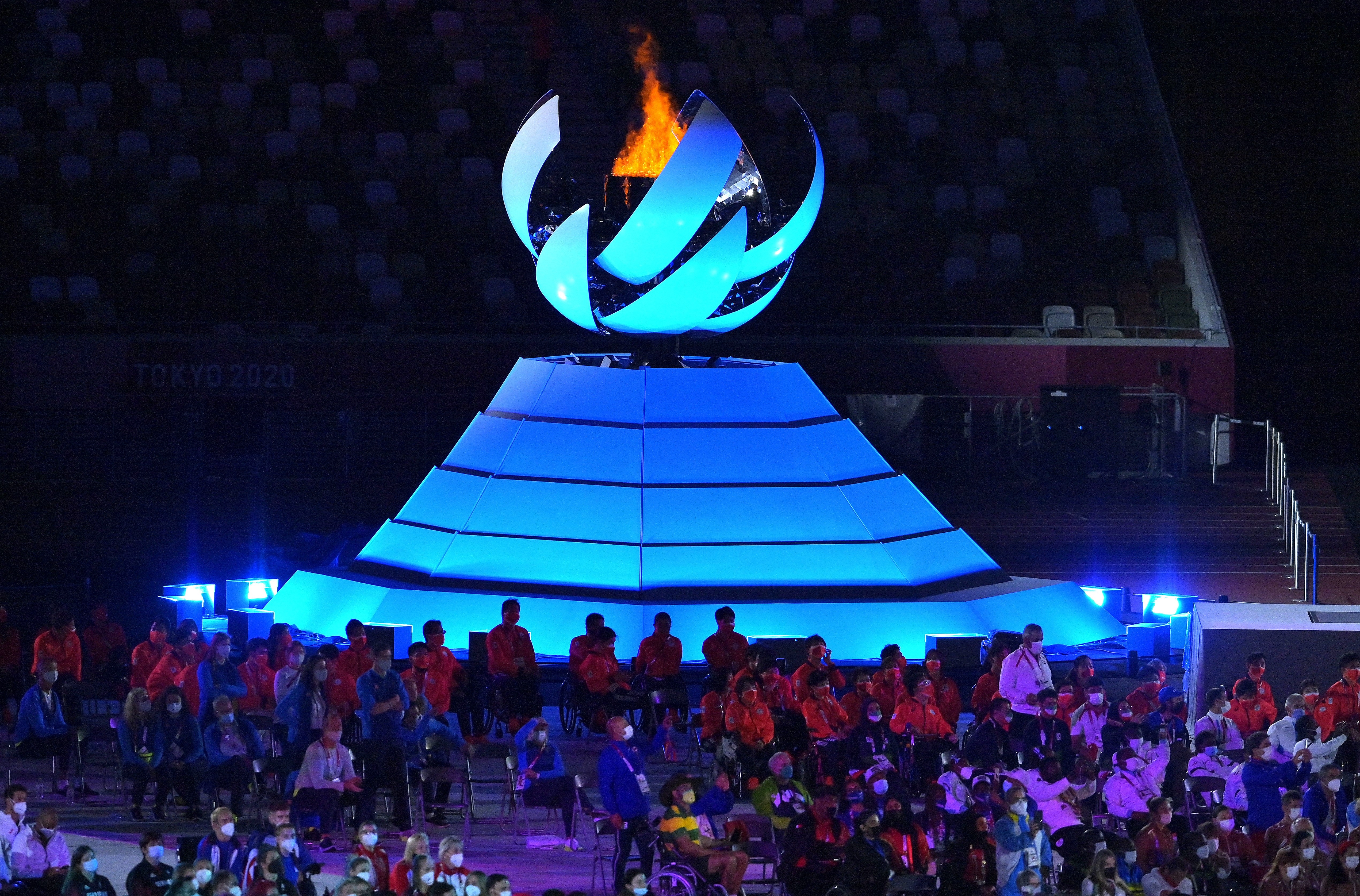 TOKYO, JAPAN - SEPTEMBER 05: The Paralympic Flame is seen during the Closing Ceremony on day 12 of the Tokyo 2020 Paralympic Games at Olympic Stadium on September 05, 2021 in Tokyo, Japan. (Photo by Koki Nagahama/Getty Images)