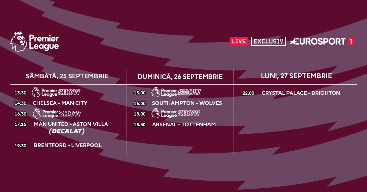 Program meciuri Premier League etapa 6, Eurosport