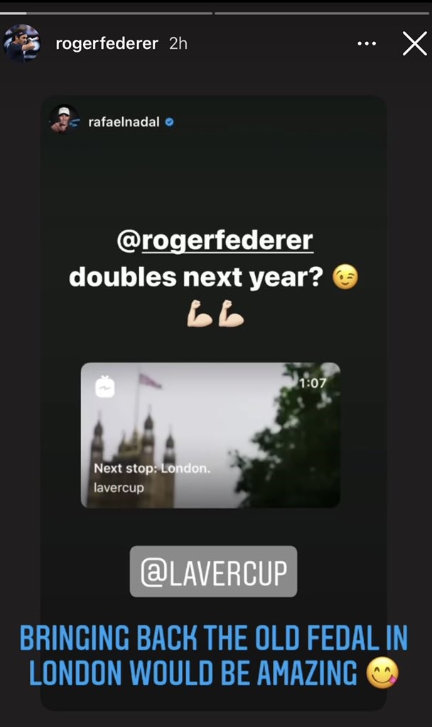 Respuesta de Roger Federer a Rafael Nadal sobre la Laver Cup en Instagram