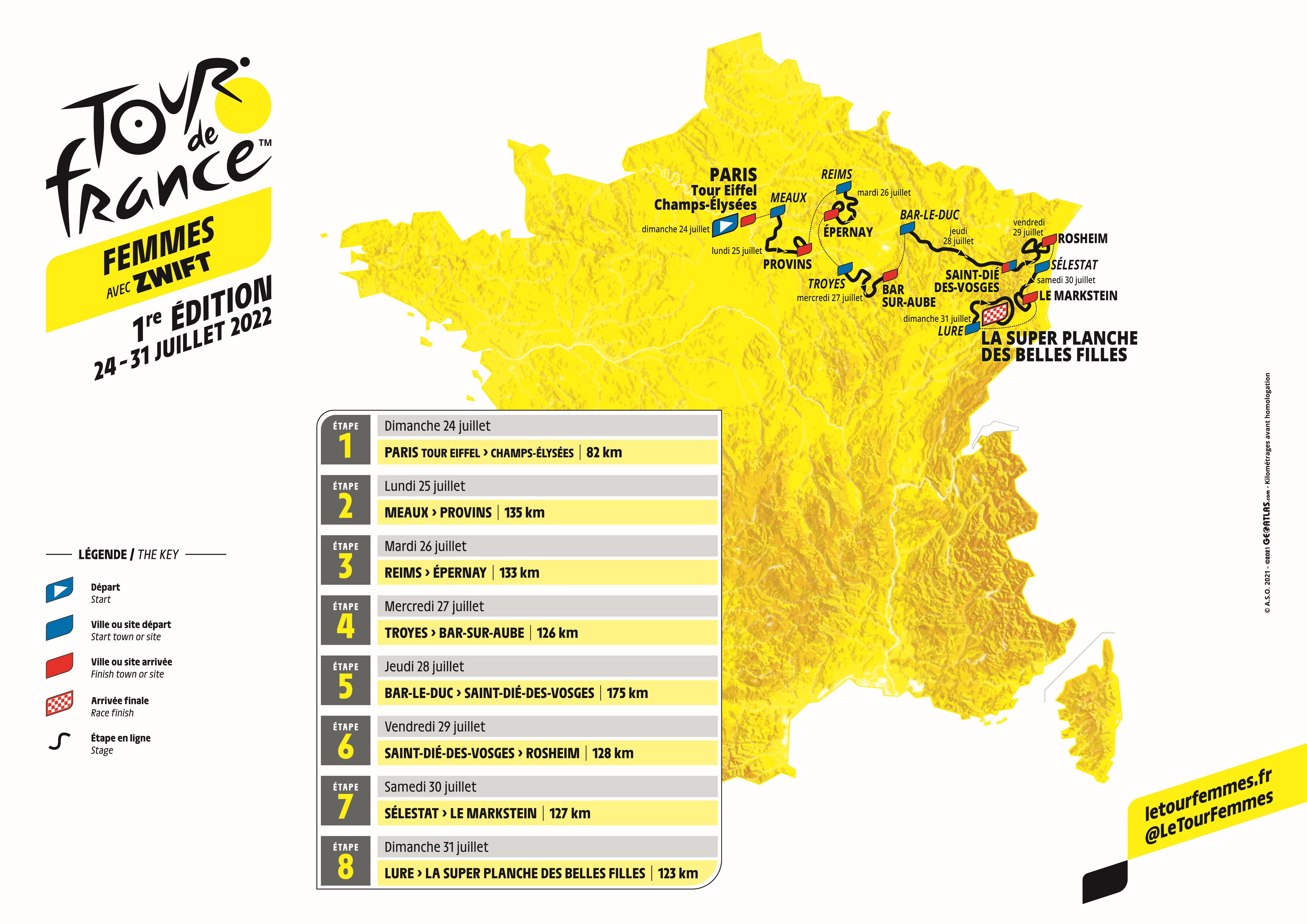 La carte du Tour de France femmes 2022