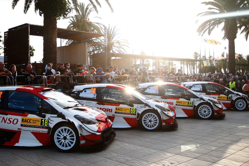 Les Toyota Yaris WRC avant le Rallye d'Espagne 2021, le 14 octobre à Salou