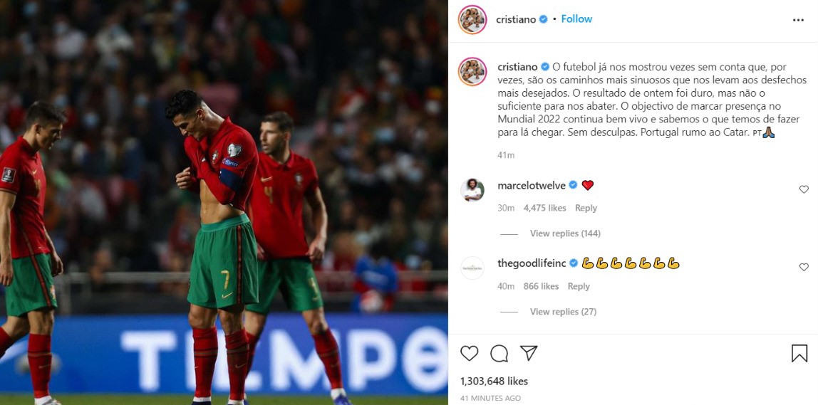 Ronaldo, mesaj pe Instagram, după Portugalia - Serbia 1-2