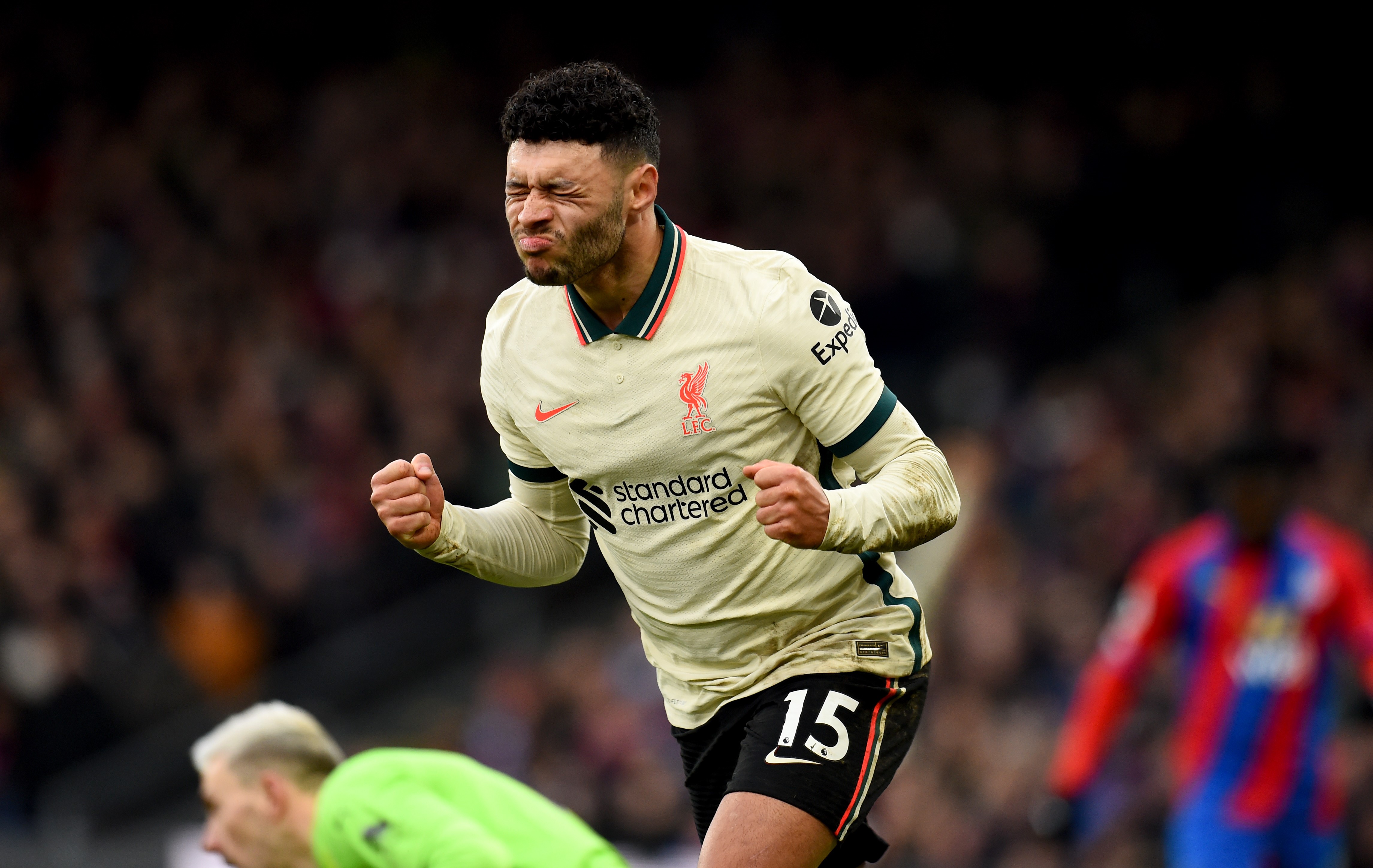 Alex Oxlade-Chamberlain of Liverpool celebrates after scoring the second goal during the Premier League match between Crystal Palace and Liverpool at Selhurst Park on January 23, 2022 in London, England