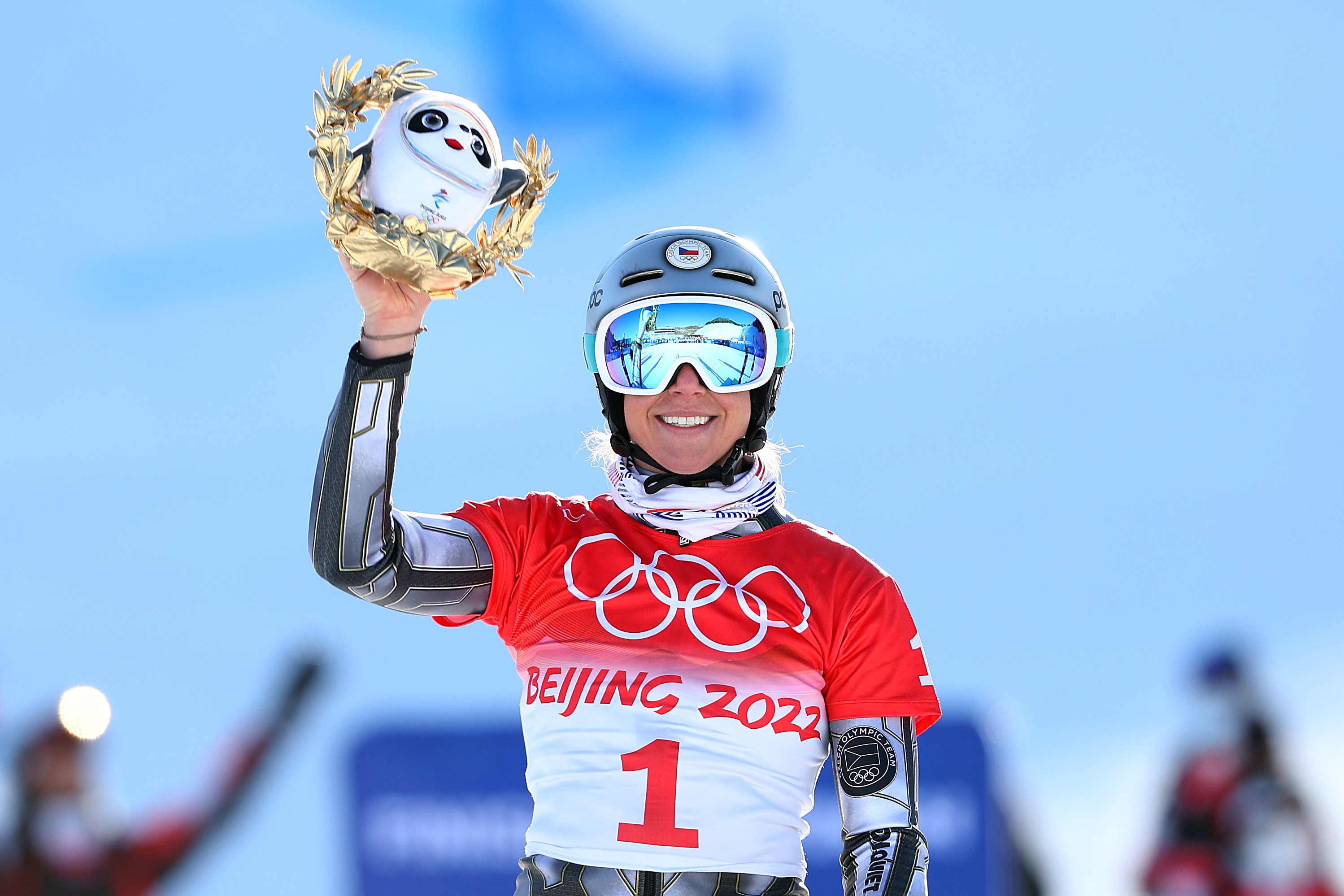 Gold medallist Ester Ledecka of Czech Republic poses