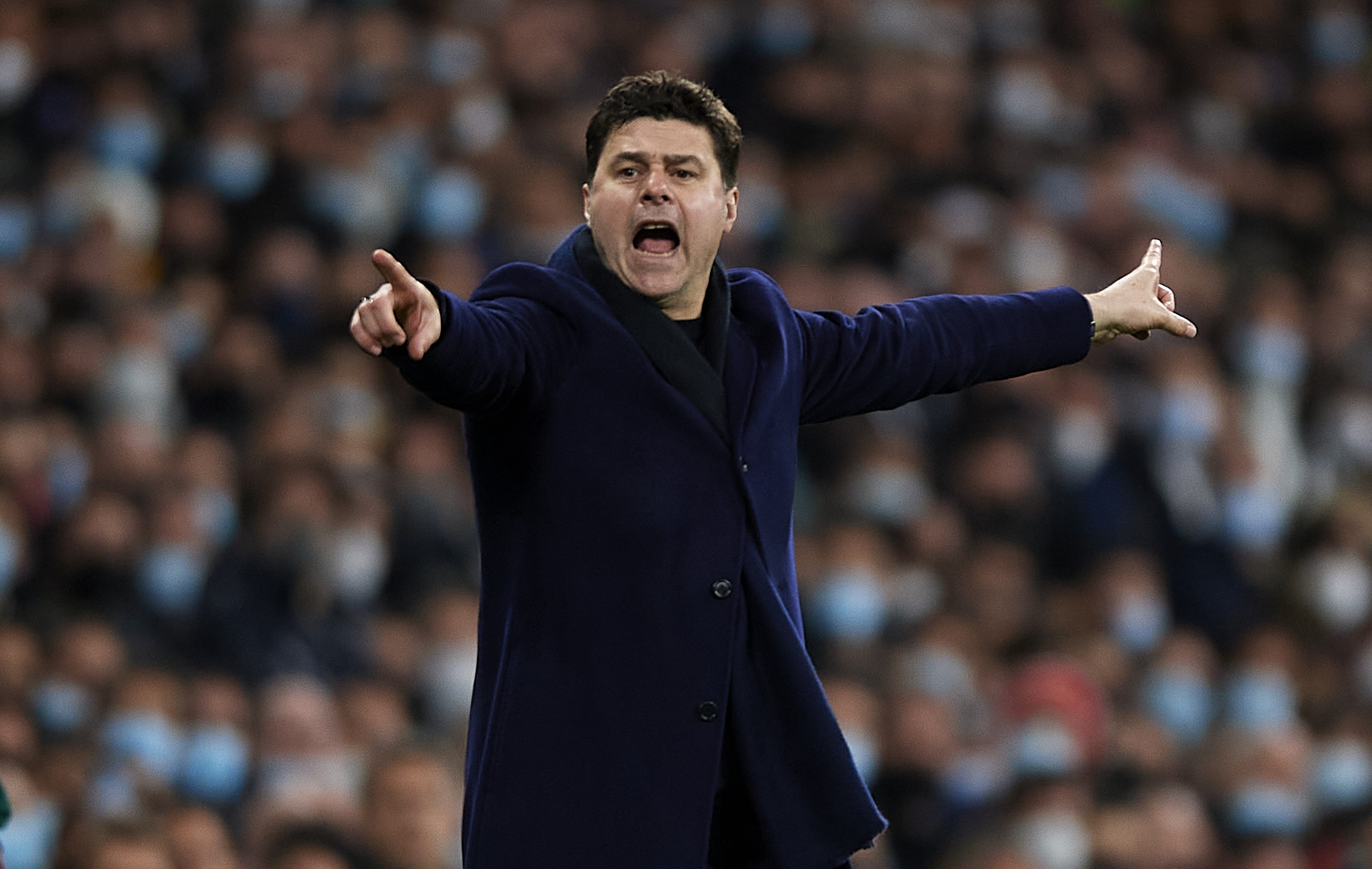 Mauricio Pochettino, Manager of Paris Saint-Germain reacts during the UEFA Champions League Round Of Sixteen Leg Two match between Real Madrid and Paris Saint-Germain at Estadio Santiago Bernabeu on March 09, 2022 in Madrid, Spain