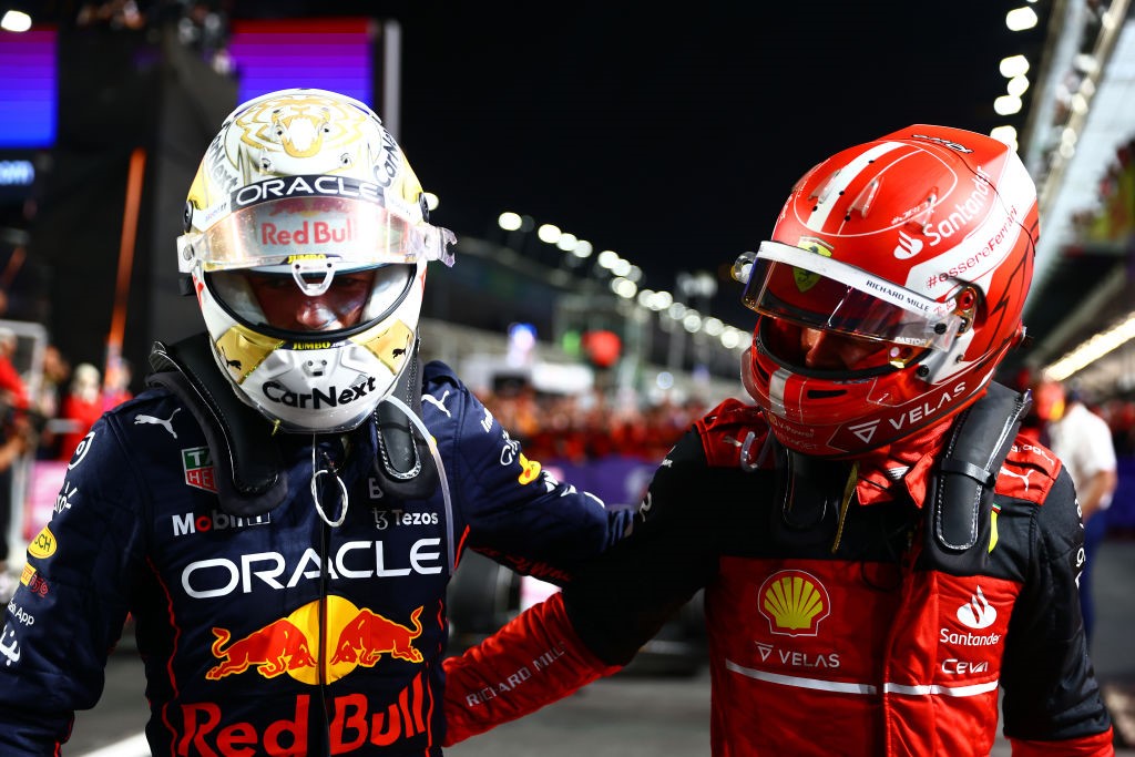 Max Verstappen (Red Bull) et Charles Leclerc (Ferrari) au Grand Prix d'Arabie saoudite 2022