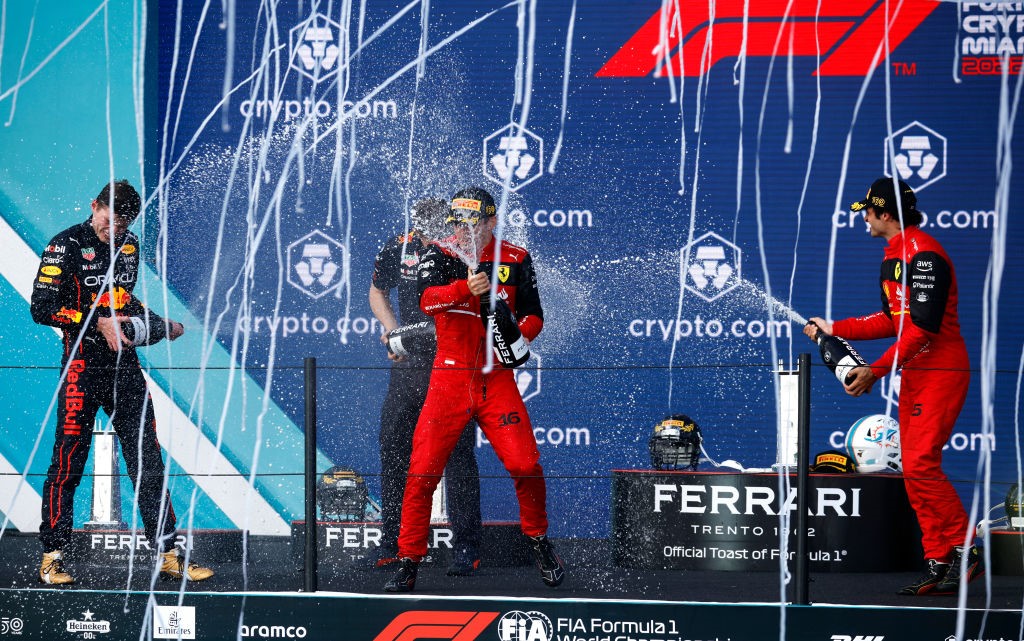 Max Verstappen (Red Bull), Charles Leclerc et Carlos Sainz (Ferrari) au Grand Prix de Miami 2022