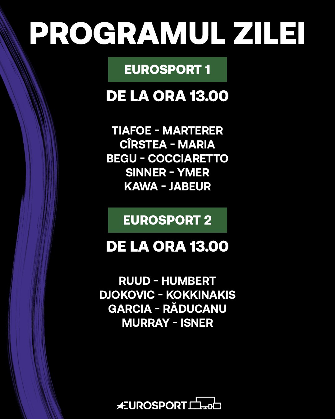 Wimbledon 2022 - 29 iunie, transmisiuni Eurosport 1&2