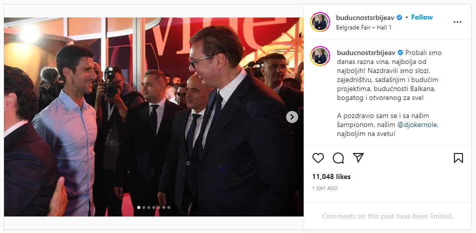 Aleksandar Vučić - instagram.com/buducnostsrbijeav