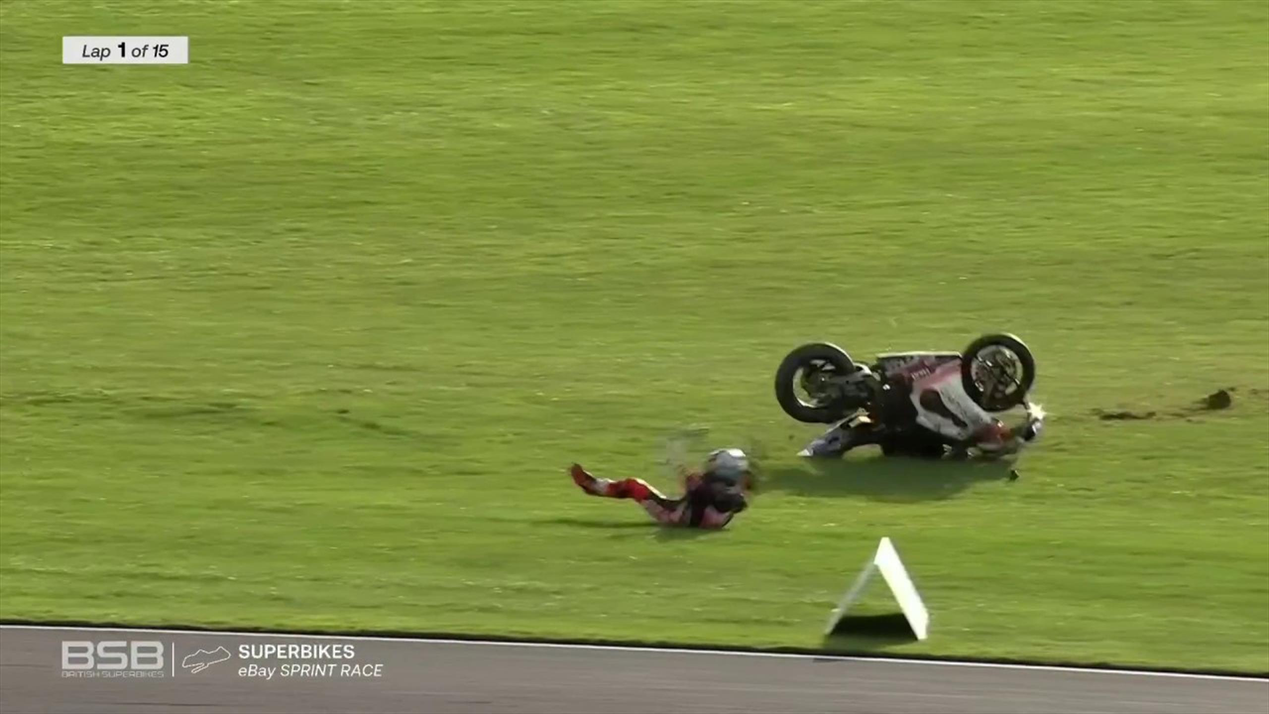 British Superbikes 'Oh no!' Liam Delves narrowly avoids disaster in
