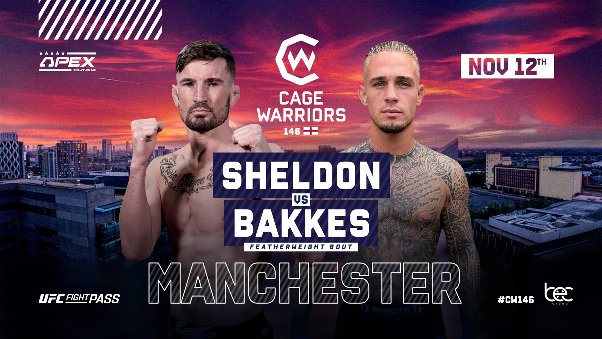 CW 146 Bakkes maakt Cage Warriorsdebuut tegen Sheldon in Manchester