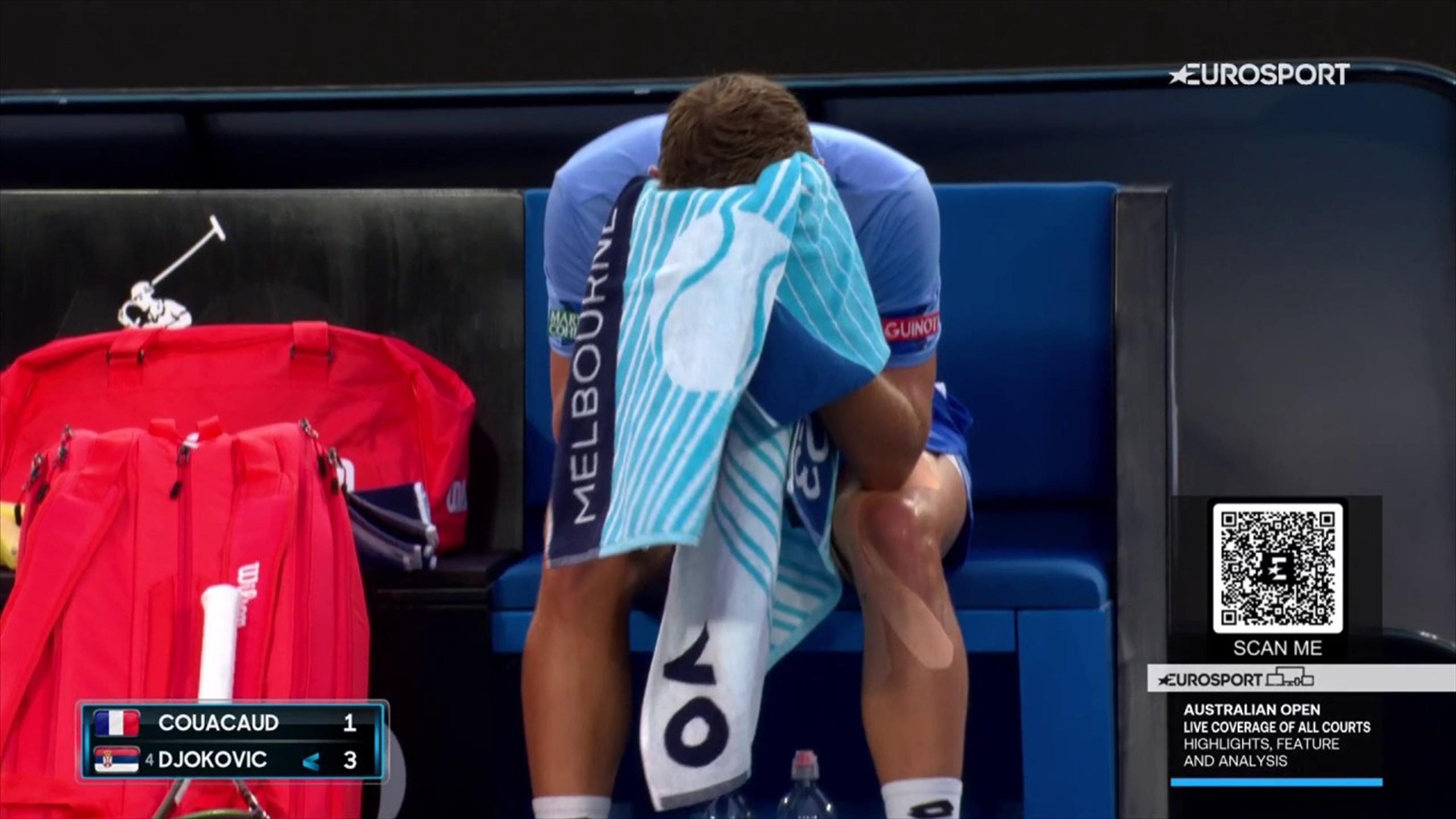 AusOpen | Tranen bij Couacaud na misstap in partij tegen Djokovic - Tennis  video - Eurosport