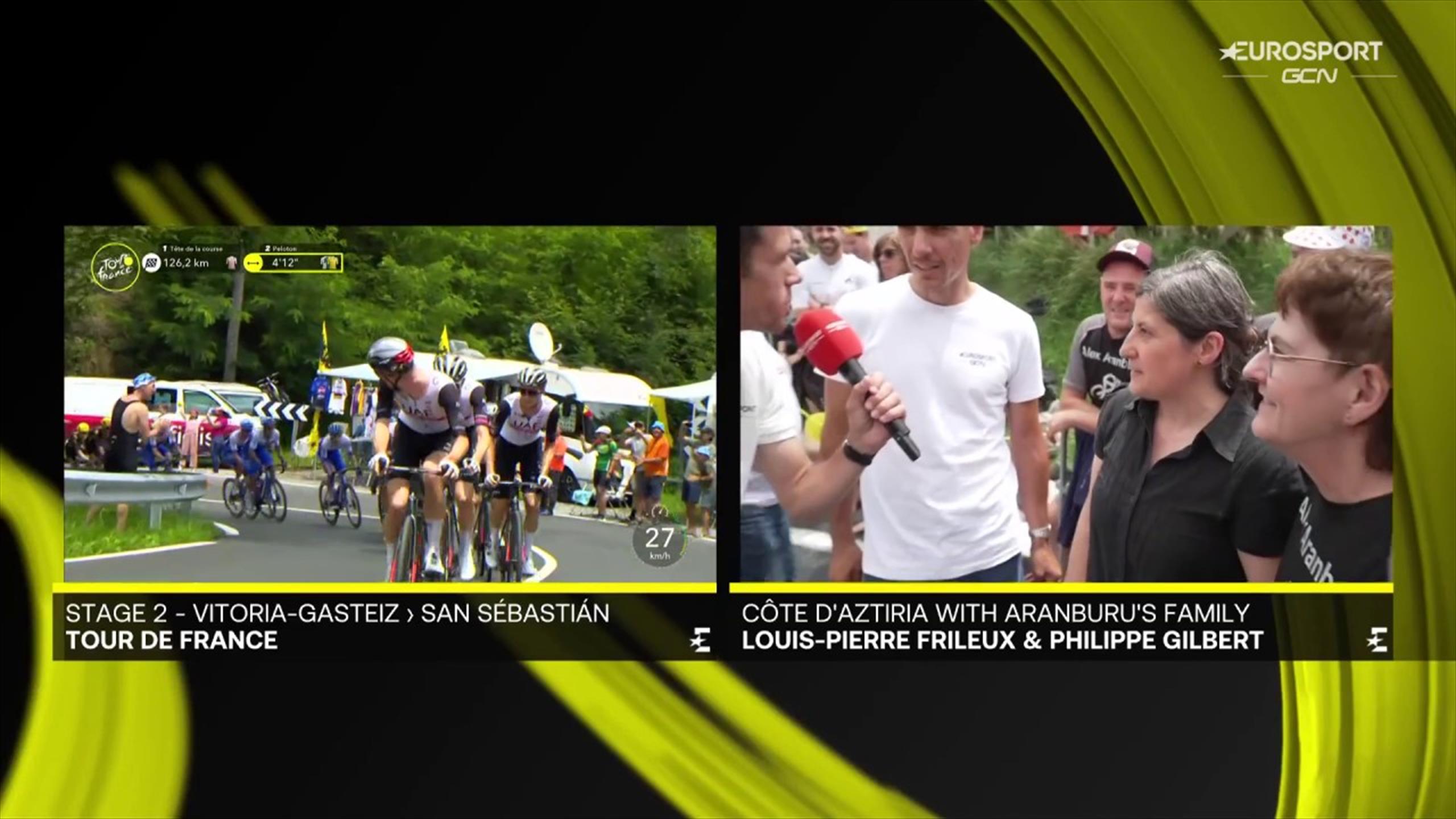 Tour de France Alex Aranburu, la famiglia lo aspetta al passaggio Tour de France Alex Aranburu, la famiglia lo aspetta al passaggio