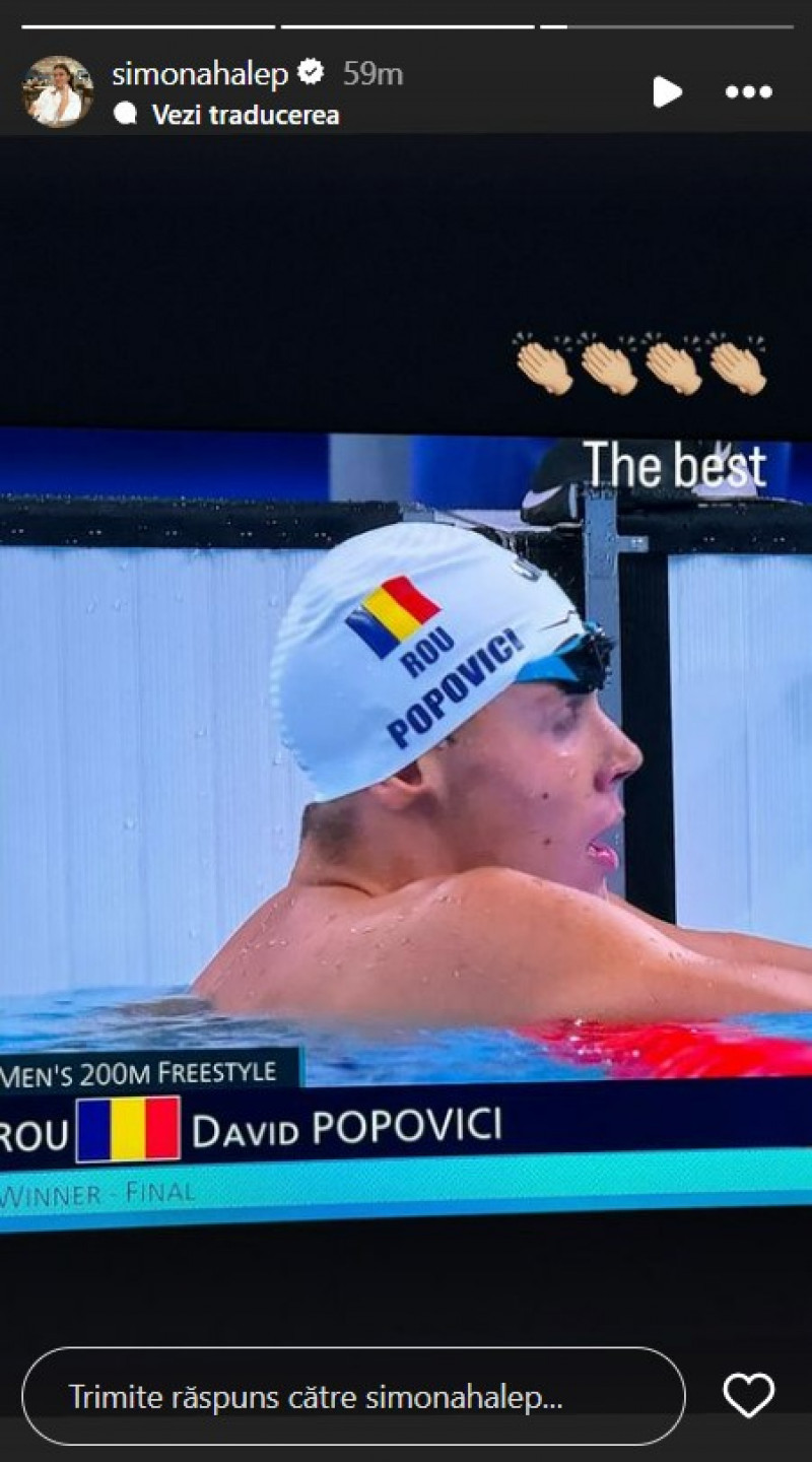 Postarea Simonei Halep pentru David Popovici