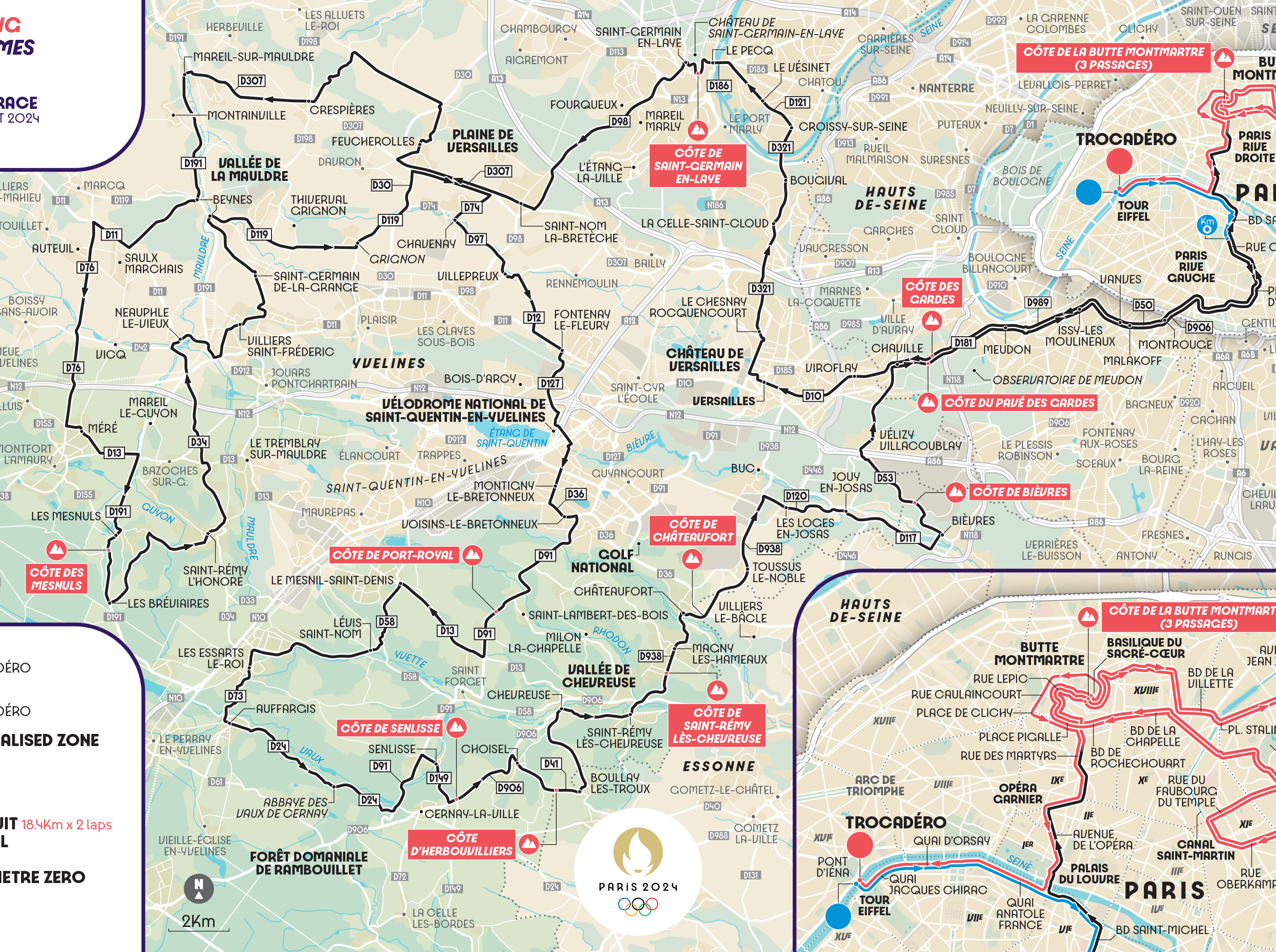 The course route of the Paris 2024 men's road cycling race