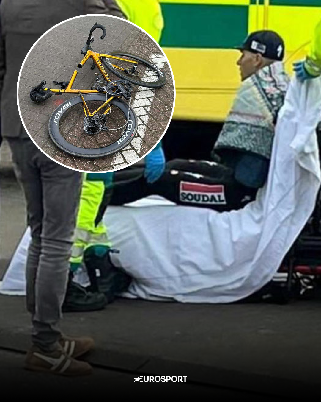 Remco Evenepoel es traslado al hospital tras sufrir un accidente mientras entrenaba y así quedo su bicicleta