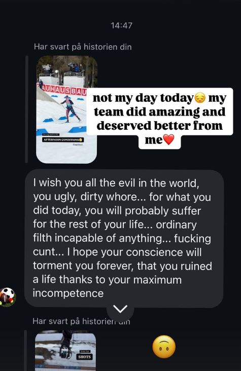 Ingrid Landmark Tandrevold teilt eine User-Beschimpfung auf Instagram // Screenshot: instagram.com/ingridtand