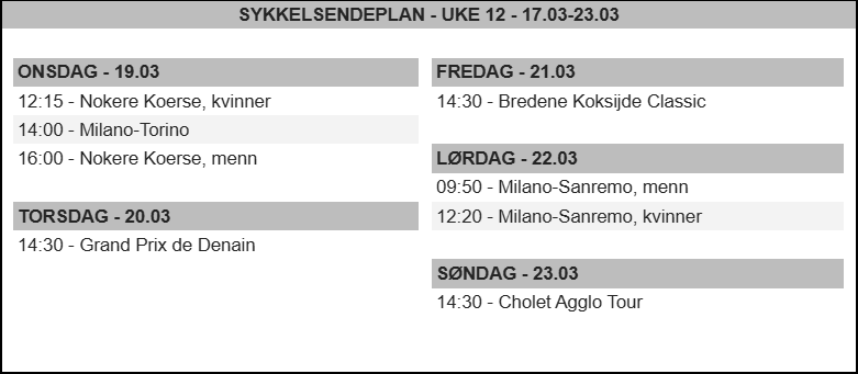 Slik ser sykkeluka ut på Max.