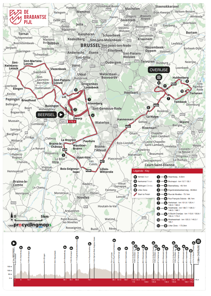 Mapa y perfil de la Flecha de Brabante 2025.