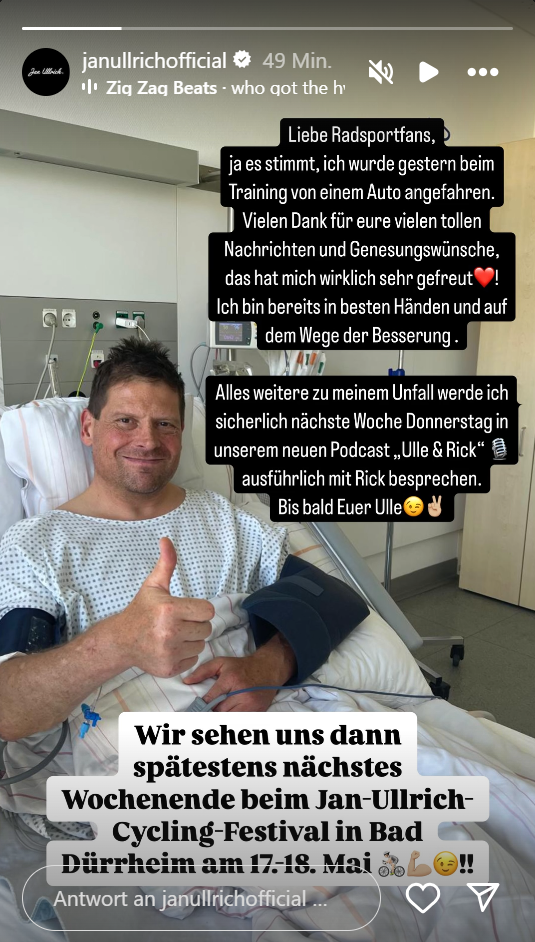 Jan Ullrich meldet sich nach seinem Unfall zu Wort - Screenshot: @janullrichofficial