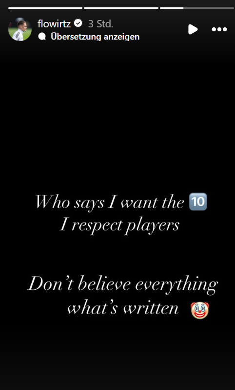 Screenshot der Instagram-Story von Florian Wirtz