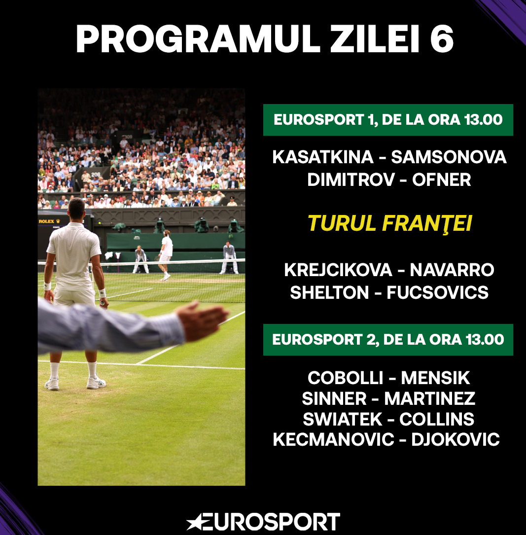 Program Wimbledon ziua a 6-a