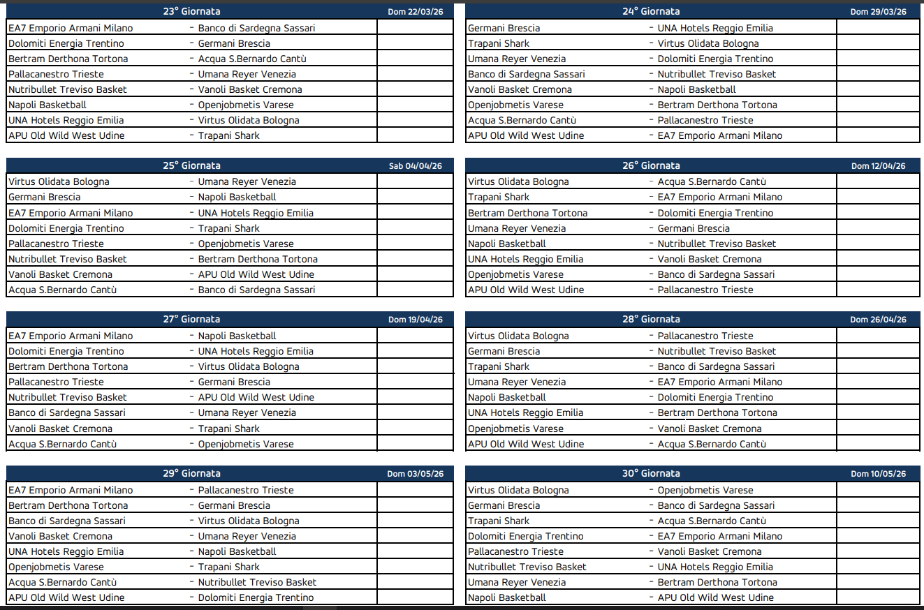 calendario playoff basket serie a