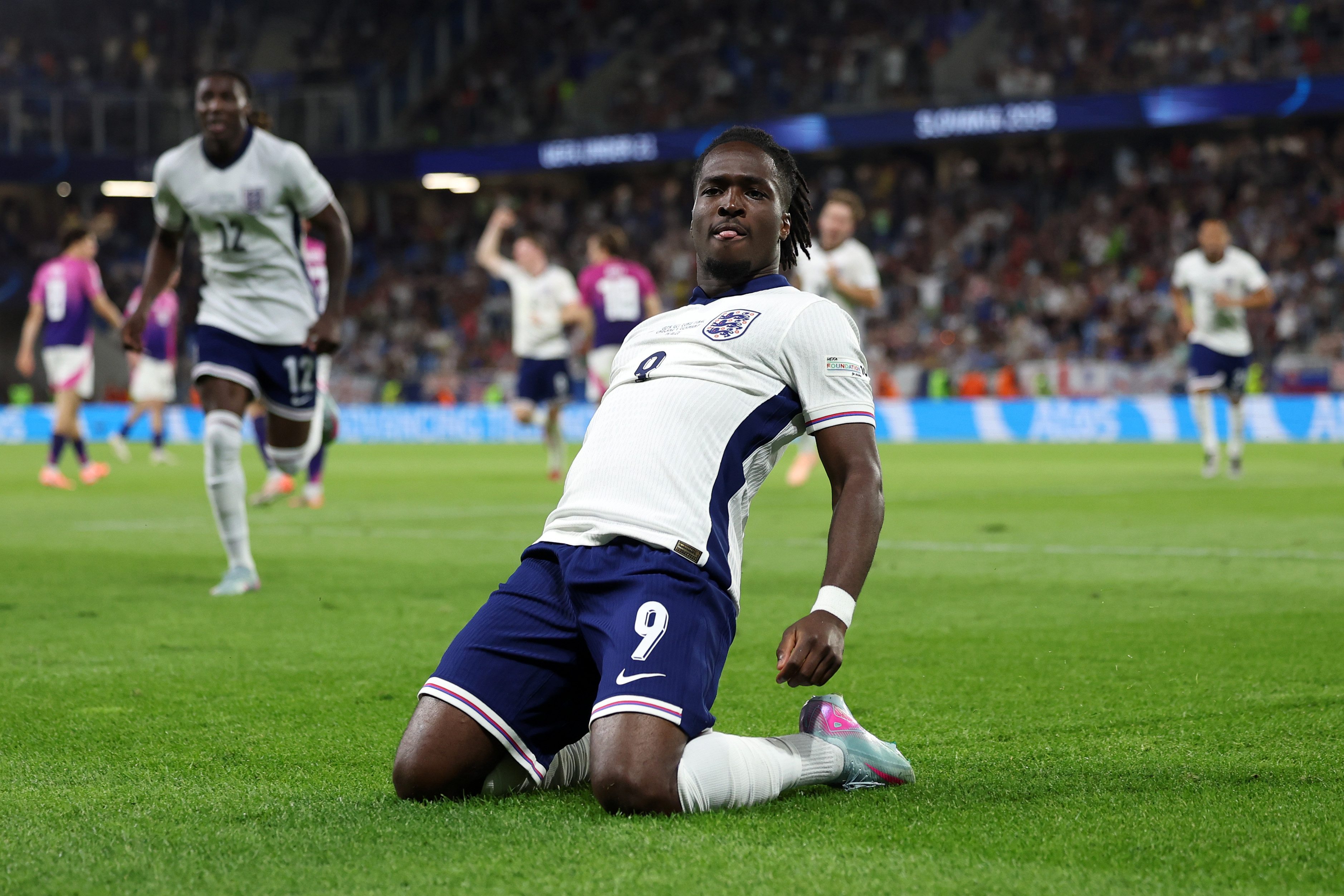 Jonathan Rowe scores the winner for England against Germany in the U21 UEFA Euro final.
