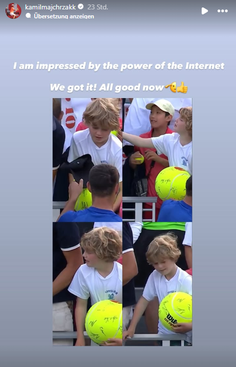 Kamil Majchrzak suchte via Instagram nach einem jungen Tennis-Fan - mit Erfolg! // Screenshot: instagram.com/kamilmajchrzakk