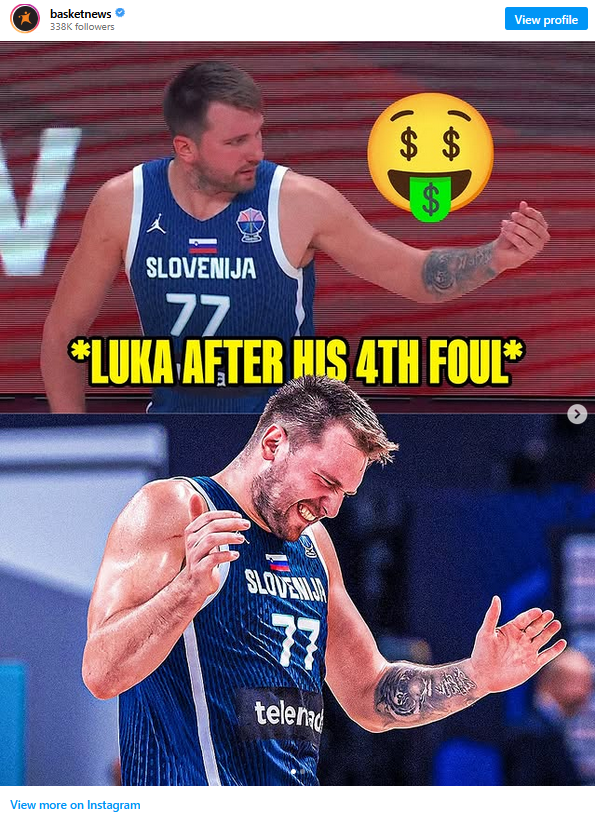 Il gesto di Luka Doncic verso la terna arbitrale dopo il quarto fallo nella partita tra Slovenia e Germania, Eurobasket 2025
