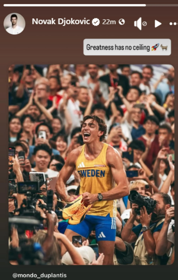 Mesajul lui Novak Djokovic pentru Duplantis