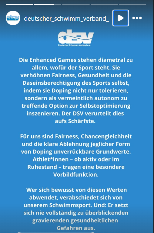 Der deutsche Schwimmverband veröffentlichte ein Statement gegen Enhanced Games